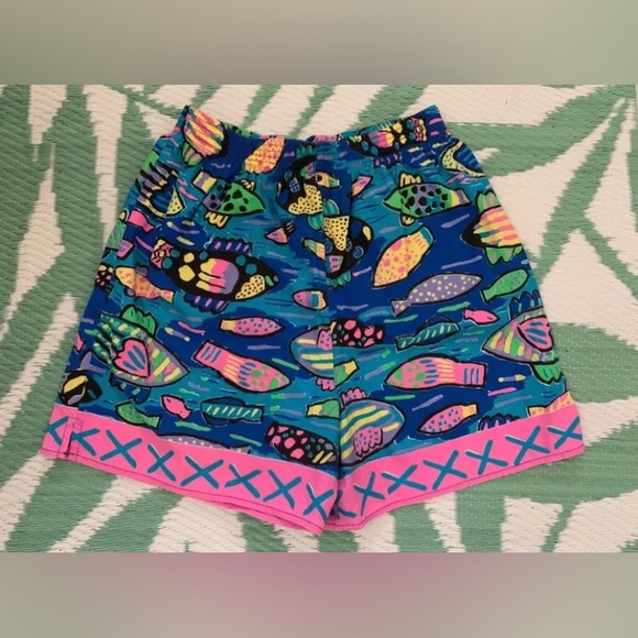VINTAGE 80S KEN DONE BEACHWEAR TROPICAL FISH SHORTS SIZE M - Picture 4 of 4